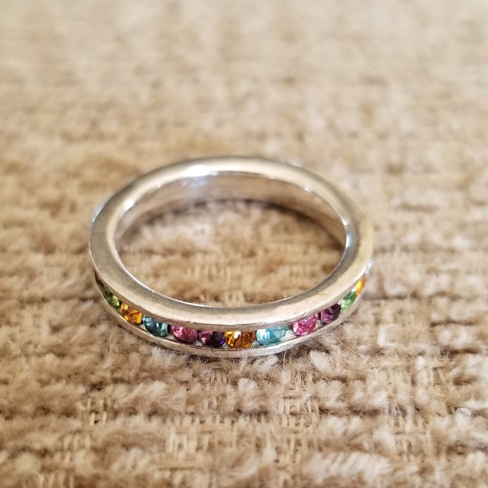 Sterling Silver 925 Multicolored Gemstone Band